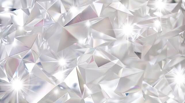 This image showcases a shiny, silver geometric pattern with multiple reflective surfaces and bright light flares, creating a modern and luxurious feel