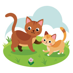 kittens playing vector art work illustration 