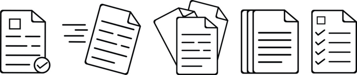 Documents line icon set. File, print, torn, lock, signature. Paperwork concept. Can be used for topics like agreement, business, approved document