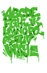 Graffitti alphabet green layered with drips and accents