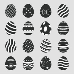 Easter eggs icons. Easter day festival. Vector illustration. Black white Easter eggs set on white background. template for festive decorations, postcards, shop windows, logos, etc,