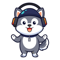 husky hat headphones vector illustration 