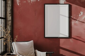 Wall art mockup minimalist Living: Wallart Horizontal Poster Frame Mockup in Modern Interior