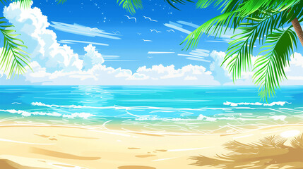 Fototapeta na wymiar Design a summer background featuring a serene beach scene with golden sands