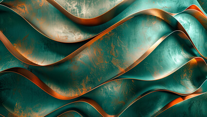 Wavy grunge background in shade of copper and emerald green - obrazy, fototapety, plakaty