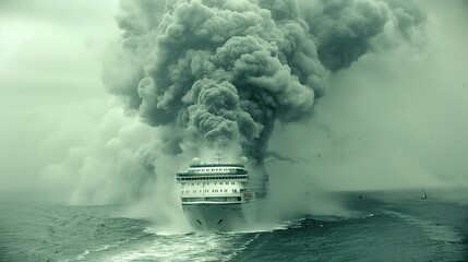 Cruise Ship Emerging from Massive Storm Cloud