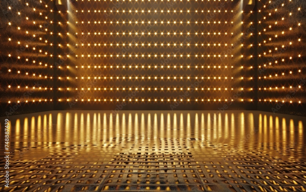 Poster design background of golden glowing lights with space generative ai