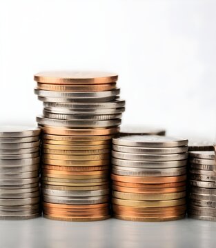 Close-up  Stack Of Coins white background