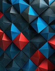 Geometric Elegance: Black and Red Background Adorned with Abundance of Triangles