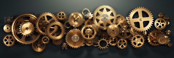 From above technical texture of steampunk gears on dark brown background