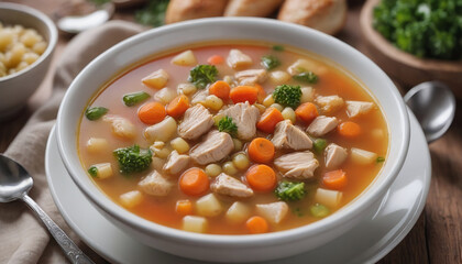 Photo Of Chicken Vegetable Soup Watercolor.