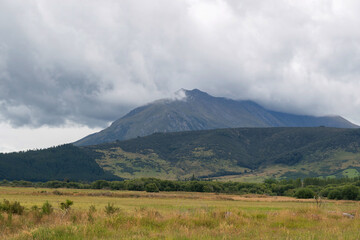 Fototapeta na wymiar A beautiful breathtaking mountain landscape view near the route along the journey in New Zealand trip.