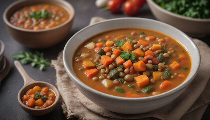 Photo Of Roasted Vegetable Lentil Soup.