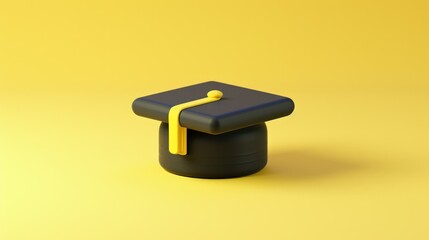 3d render icon of graduation hat in a yellow background, suitable for editing news and educational purpose
