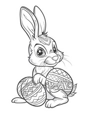 Coloring page outline of cartoon cute easter bunny with eggs. Coloring book for kids.