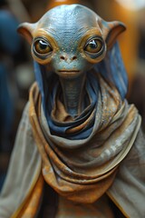 Intelligent, cloth-wearing humanoid extraterrestrial life discovered on alien planet - obrazy, fototapety, plakaty