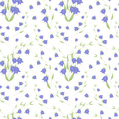 Vector seamless pattern with bell flowers on white background. Flat vector illustration