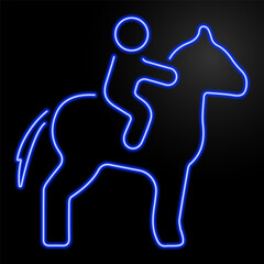 horseback riding neon sign, modern glowing banner design, colorful modern design trend on black background. Vector illustration.