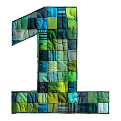 Number 1 Quilted Patch Isolated on Transparent or White Background, PNG