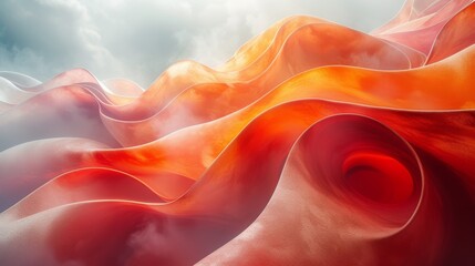 Red and Orange Wave Painting - obrazy, fototapety, plakaty