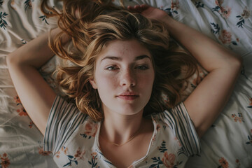 Fototapeta premium A woman sleepking top view