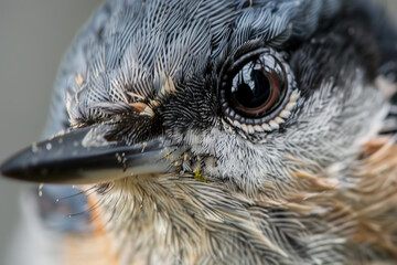close up of nuthatch eyes, photo realism, Super macro photography
