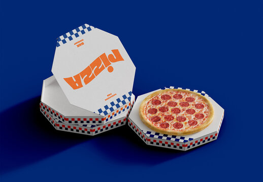 Hexagonal Pizza Cardboard Boxes Mockup