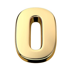 Smooth Gold Number 0. Isolated on Transparent or White Background, PNG