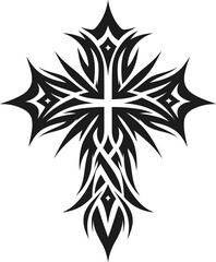 gothic cross in modern tribal tattoo, abstract line art, minimalist contour,