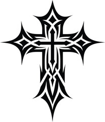 gothic cross in modern tribal tattoo, abstract line art, minimalist contour,