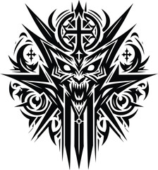 evil in modern tribal tattoo, abstract line art, minimalist contour,