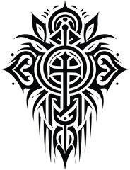 gothic cross in modern tribal tattoo, abstract line art, minimalist contour,
