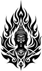 budha in modern tribal tattoo, abstract line art, minimalist contour,