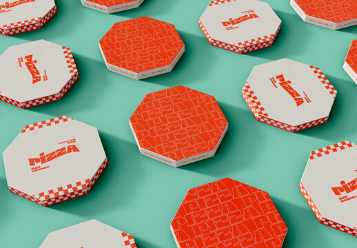 Mosaic of Hexagonal Pizza Boxes Mockup