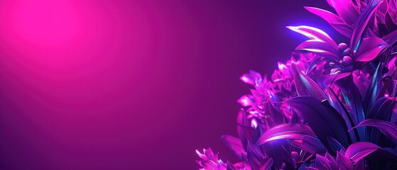 a bunch of purple flowers that are on a purple background with a pink light in the middle of the picture.