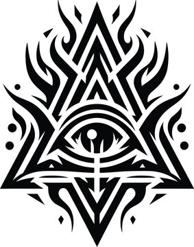 illumati, mason eye,  in modern tribal tattoos, abstract line art, minimalist contour,