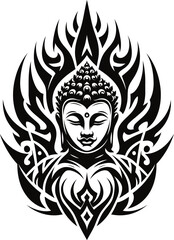 budha in modern tribal tattoo, abstract line art, minimalist contour,