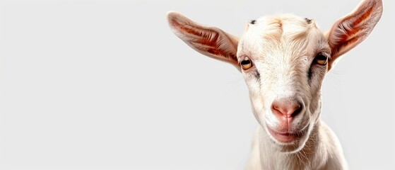 a close - up of a goat's face with a white wall in the background and a white wall in the foreground.