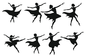 Collection of dancing girl silhouette, vector - obrazy, fototapety, plakaty