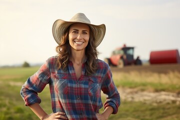 Woman smiling happily on farm happy with her work Satisfaction with modern farmer life Happy and lively.