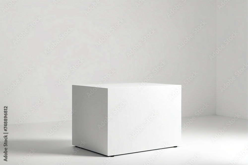 Poster empty pedestal display on white background with blank stand for product show or presentation