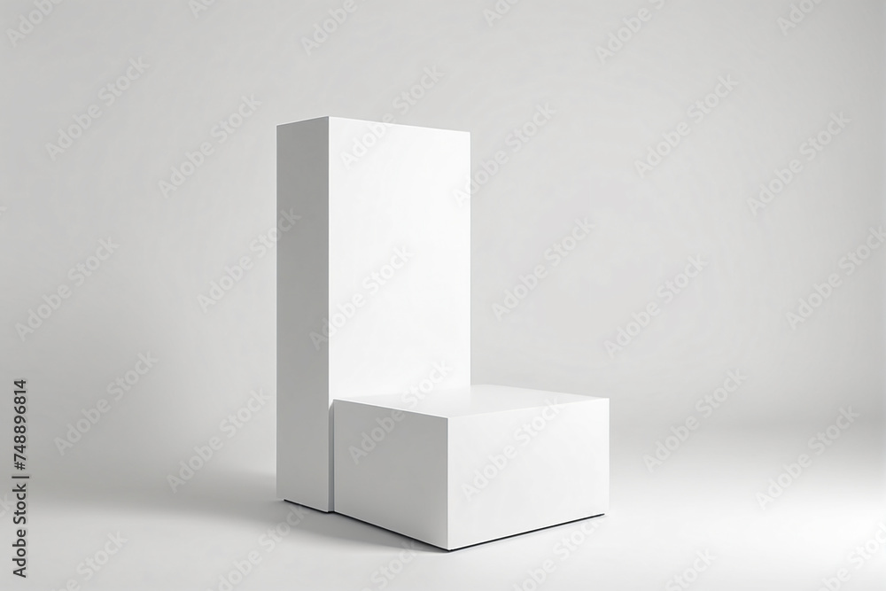 Poster empty pedestal display on white background with blank stand for product show or presentation