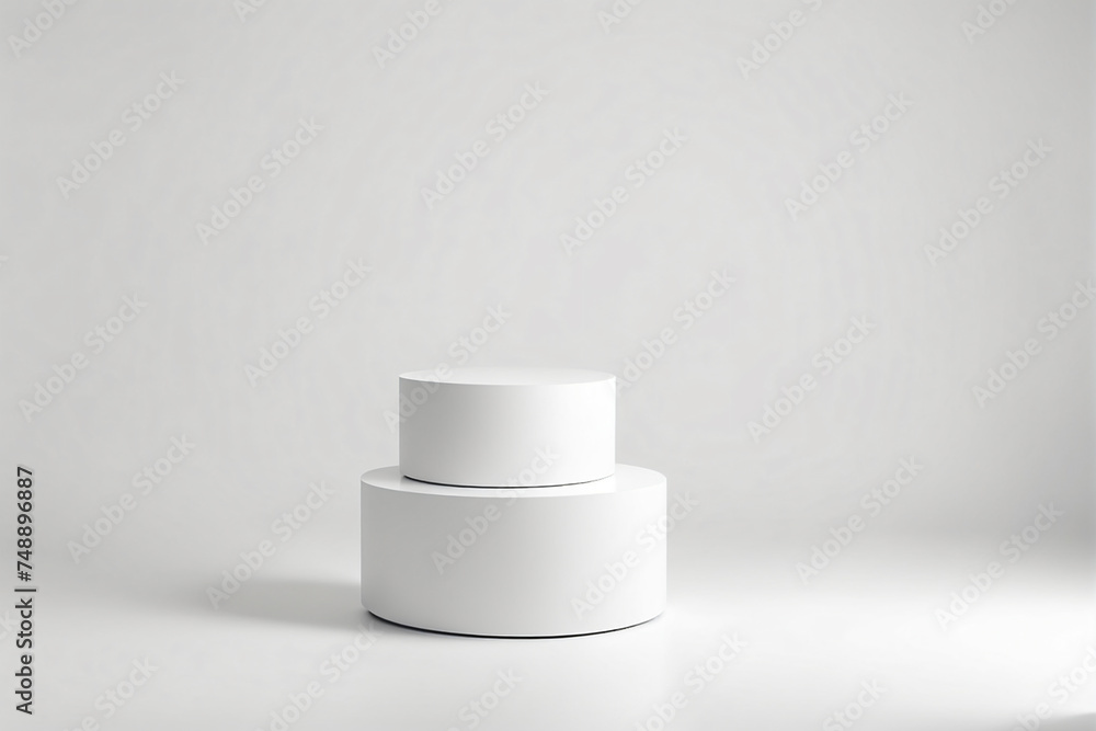 Poster empty pedestal display on white background with blank stand for product show or presentation