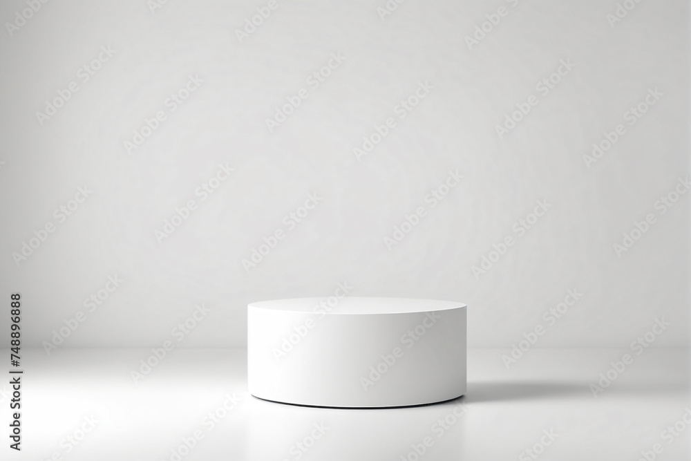 Poster empty pedestal display on white background with blank stand for product show or presentation