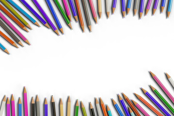Coloring pencils with copy space isolated without background. Array of random colors for school or presentation template backdrop. 