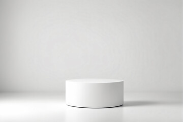 Empty pedestal display on white background with blank stand for product show or presentation