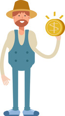 Farmer Character Holding Dollar Coin
