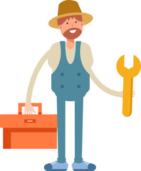 Farmer Character Holding Toolbox and Wrench

