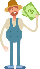 Farmer Character Holding Dollar Banknotes
