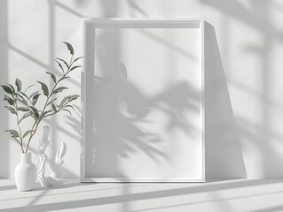 Minimalist White Frame and Vase in Sunlit Room Ai generated
